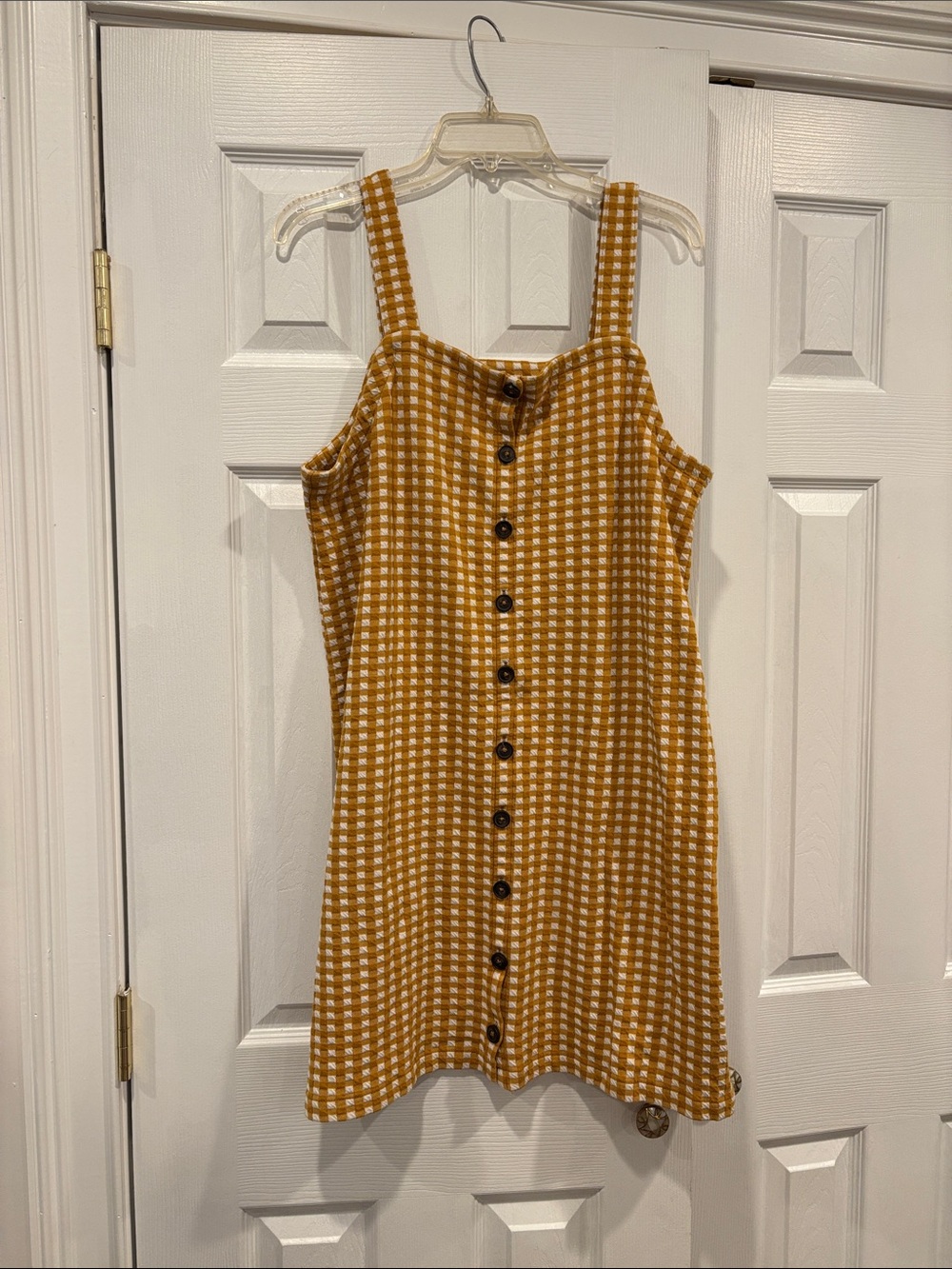 Madewell Mustard and White Gingham Button-Front Mini Dress